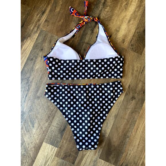 2 Piece Mixed Print Halter Top High Cut Bikini - Picture 2 of 6